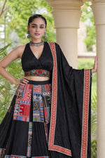 Navratri Chaniya Choli Black Patchwork Print Lehenga Choli for Garba Women