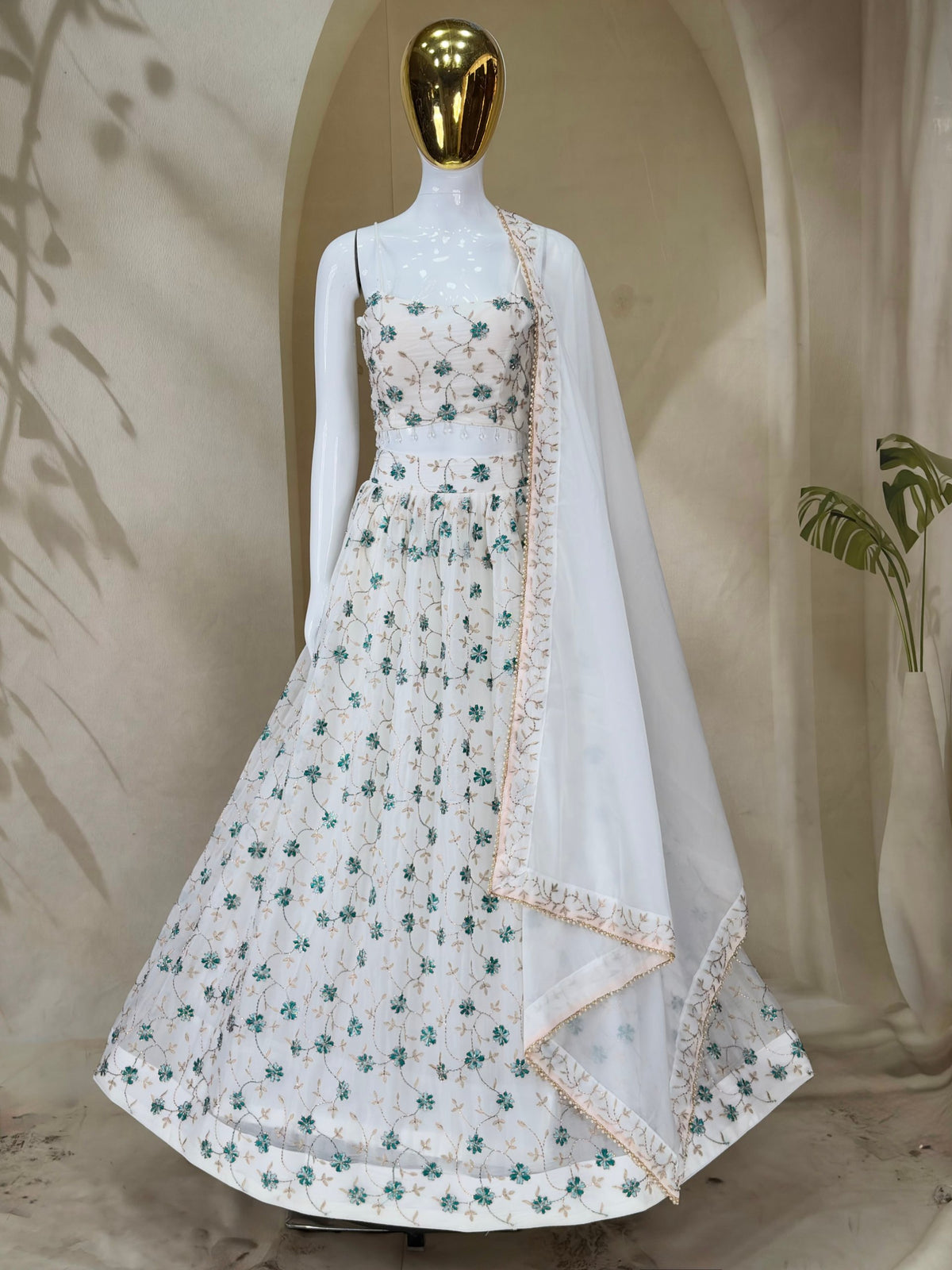 White Floral Embroidered Lehenga Choli with Dupatta for Women Wedding Wear