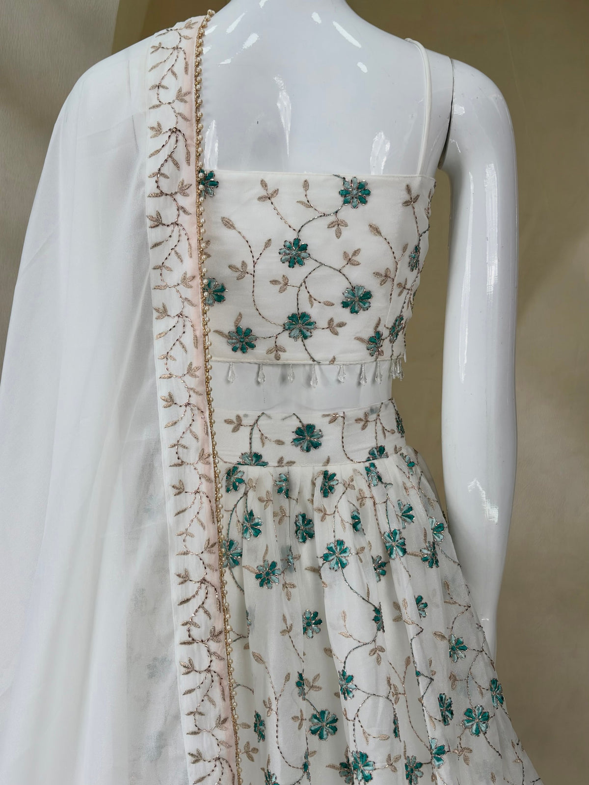 White Floral Embroidered Lehenga Choli with Dupatta for Women Wedding Wear