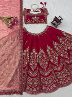 Rani Pink Heavy Embroidered Bridal Lehenga Choli with Tissue Dupatta Wedding