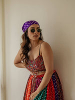 Navratri Multicolor Bandhani Print Chaniya Choli with Mirror Work Blouse Garba
