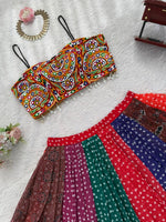 Navratri Multicolor Bandhani Print Chaniya Choli with Mirror Work Blouse Garba
