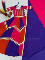 Navratri Multicolor Chaniya Choli Pink Purple Gota Patti Mirror Work Garba
