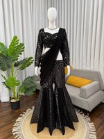 Black Sequins Embroidered Sharara Set Crop Top with Dupatta Party Wear Women