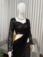Black Sequins Embroidered Sharara Set Crop Top with Dupatta Party Wear Women