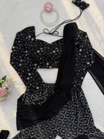Black Sequins Embroidered Sharara Set Crop Top with Dupatta Party Wear Women
