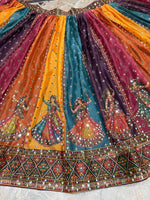 Navratri Multicolor Garba Print Chaniya Choli Real Mirror Work with Dupatta
