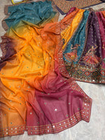 Navratri Multicolor Garba Print Chaniya Choli Real Mirror Work with Dupatta