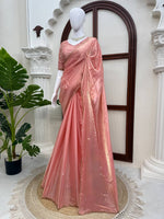 Fendy Silk Saree Sea Green & Peach Pink Scalloped Border Party Wear for Women