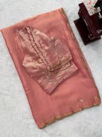 Fendy Silk Saree Sea Green & Peach Pink Scalloped Border Party Wear for Women