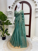 Fendy Silk Saree Sea Green & Peach Pink Scalloped Border Party Wear for Women