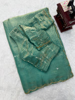 Fendy Silk Saree Sea Green & Peach Pink Scalloped Border Party Wear for Women