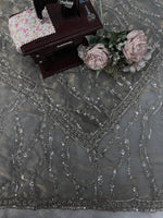 Grey Heavy Sequins Embroidered Tissue Saree with Blouse Wedding Party Wear