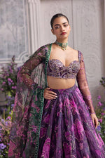 Wine Purple Floral PrintTabby Silk Lehenga Choli Sequins Work Dupatta Wedding