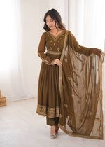 Mehndi Green Georgette Anarkali Suit Set with Pant Dupatta Sequins Work Party