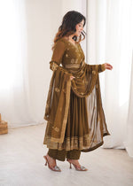 Mehndi Green Georgette Anarkali Suit Set with Pant Dupatta Sequins Work Party