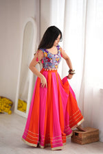 Navratri Pink Orange Chaniya Choli Gota Patti Kutchi Mirror Work Blouse Garba