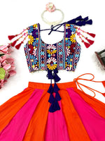 Navratri Pink Orange Chaniya Choli Gota Patti Kutchi Mirror Work Blouse Garba