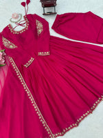 Faux Georgette Anarkali Gown with Pant Dupatta Thread Sequence Work Party Wear