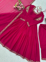 Faux Georgette Anarkali Gown with Pant Dupatta Thread Sequence Work Party Wear