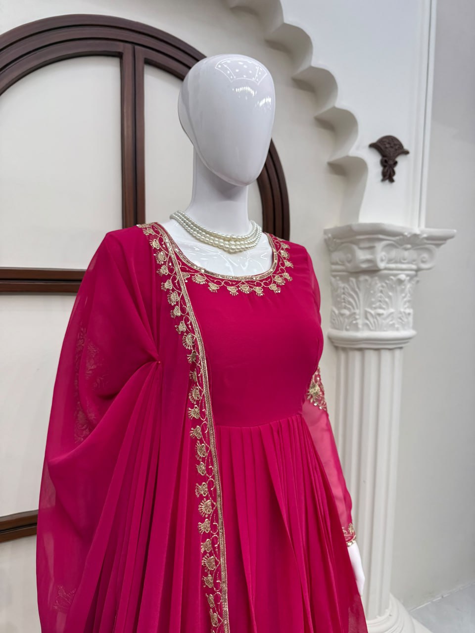 Faux Georgette Anarkali Gown with Pant Dupatta Thread Sequence Work Party Wear
