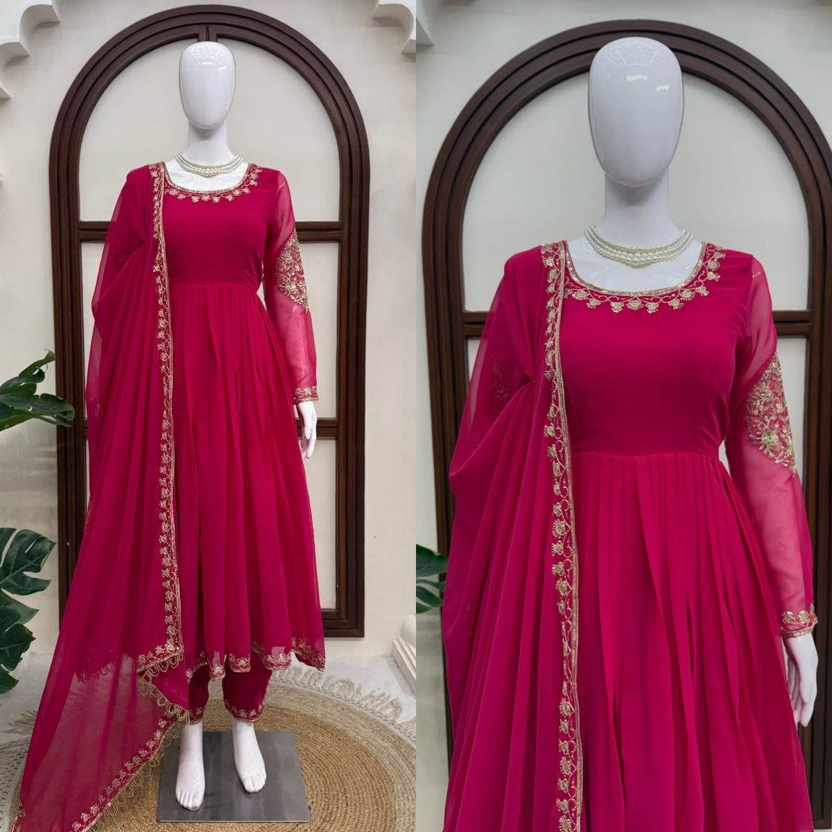 Faux Georgette Anarkali Gown with Pant Dupatta Thread Sequence Work Party Wear