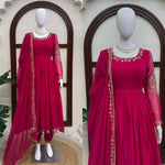 Faux Georgette Anarkali Gown with Pant Dupatta Thread Sequence Work Party Wear
