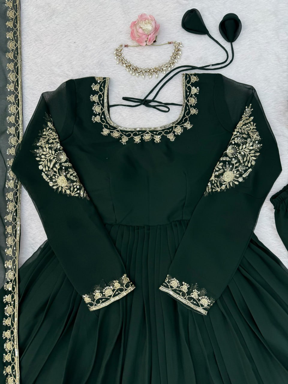 Faux Georgette Anarkali Gown with Pant Dupatta Thread Sequence Work Party Wear