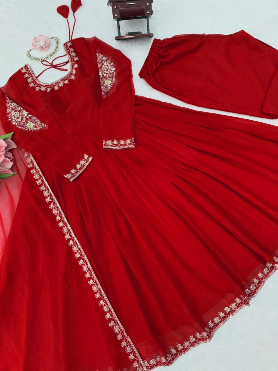 Faux Georgette Anarkali Gown with Pant Dupatta Thread Sequence Work Party Wear