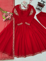 Faux Georgette Anarkali Gown with Pant Dupatta Thread Sequence Work Party Wear