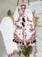 Pakistani Style Roman Silk Kurti Pant Dupatta Set Embroidery Work Festive