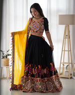 Navratri Black Chaniya Choli Kutchi Mirror Work with Yellow Dupatta Garba