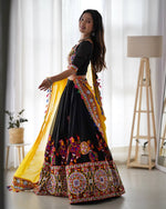 Navratri Black Chaniya Choli Kutchi Mirror Work with Yellow Dupatta Garba
