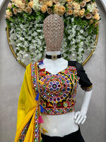 Navratri Black Chaniya Choli Kutchi Mirror Work with Yellow Dupatta Garba