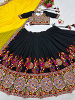 Navratri Black Chaniya Choli Kutchi Mirror Work with Yellow Dupatta Garba