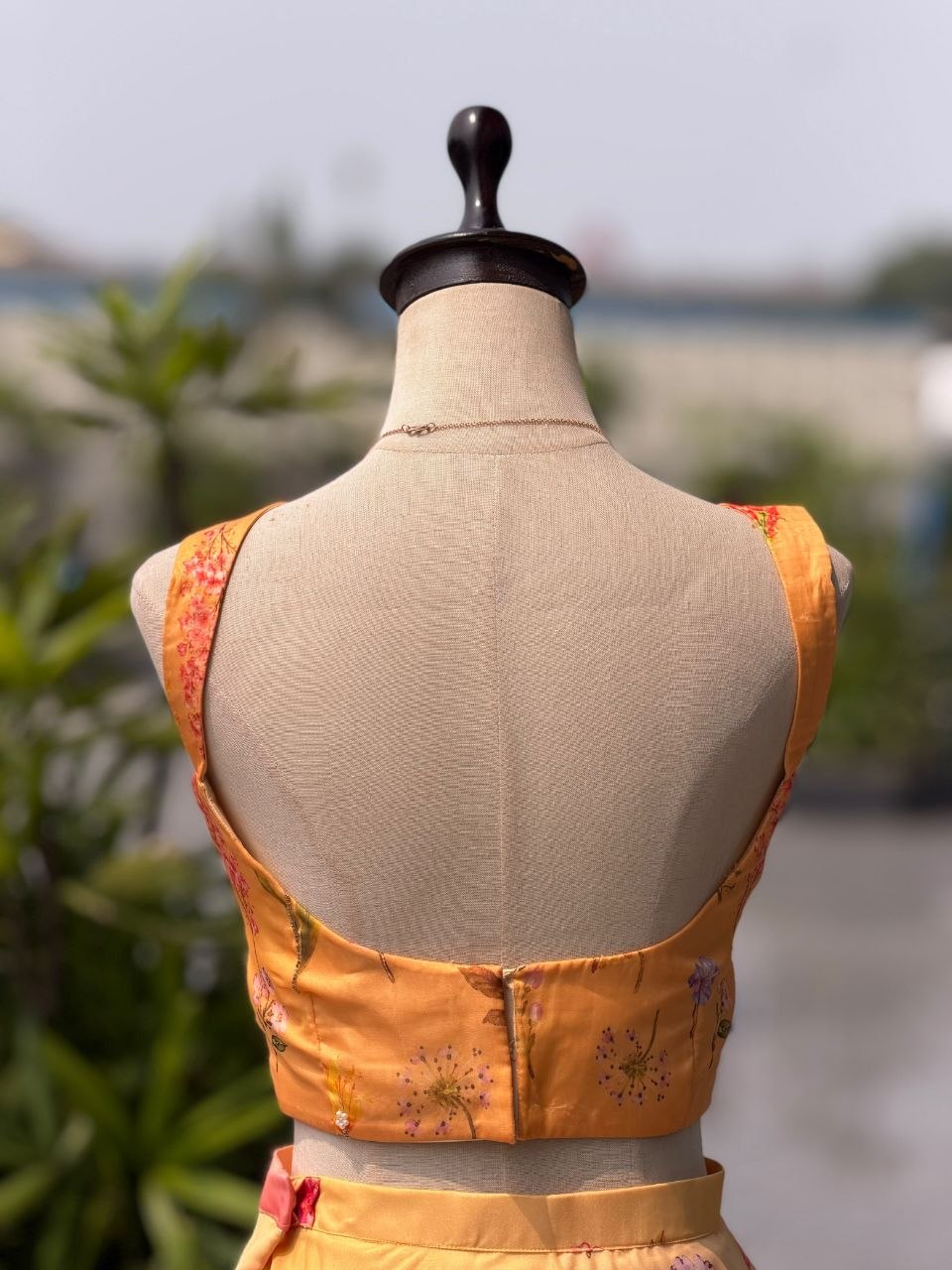 Yellow Peach Floral Digital Print Organza Lehenga Choli Mirror Lace Dupatta