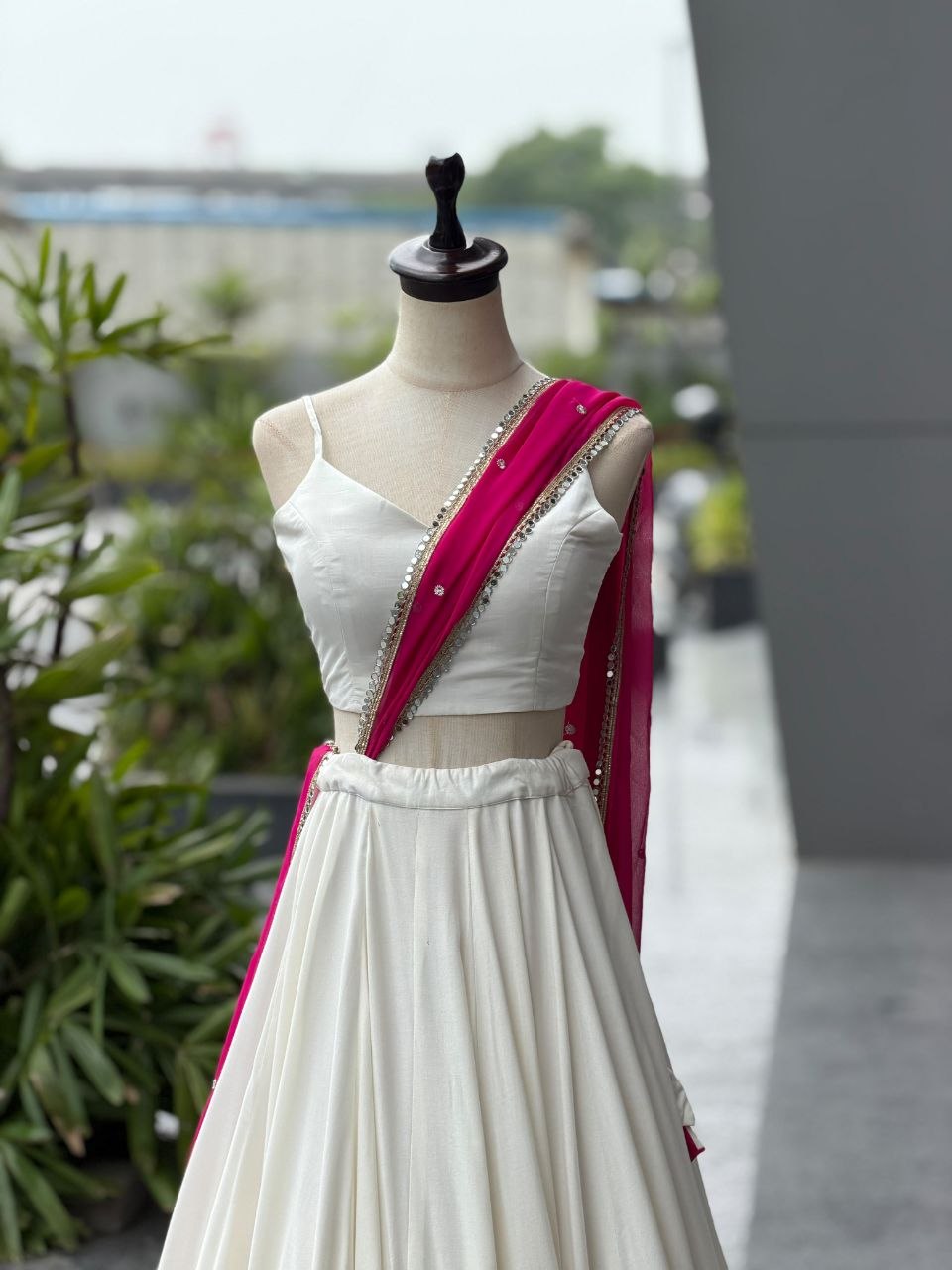 Navratri Cotton Chaniya Choli Mirror Work Lace Fully Stitched Garba Lehenga