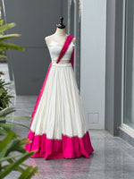 Navratri Cotton Chaniya Choli Mirror Work Lace Fully Stitched Garba Lehenga