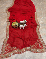 Red Faux Georgette Saree Embroidery Sequins Real Mirror Work Border with Blouse
