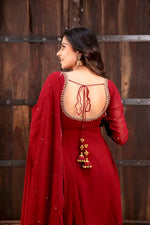 Maroon Faux Georgette Anarkali Suit with Pant Dupatta Hand Work 6.5 Mtr Flair