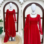 Maroon Faux Georgette Anarkali Suit with Pant Dupatta Hand Work 6.5 Mtr Flair