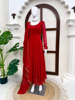 Maroon Faux Georgette Anarkali Suit with Pant Dupatta Hand Work 6.5 Mtr Flair