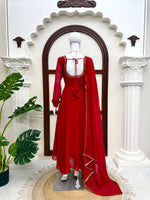 Maroon Faux Georgette Anarkali Suit with Pant Dupatta Hand Work 6.5 Mtr Flair