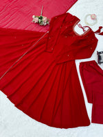 Maroon Faux Georgette Anarkali Suit with Pant Dupatta Hand Work 6.5 Mtr Flair
