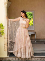Peach Faux Georgette Lehenga Choli Zari Sequence Embroidery Work Semi Stitched