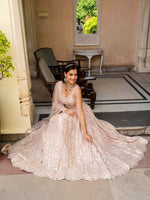Peach Faux Georgette Lehenga Choli Zari Sequence Embroidery Work Semi Stitched