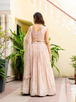 Peach Faux Georgette Lehenga Choli Zari Sequence Embroidery Work Semi Stitched