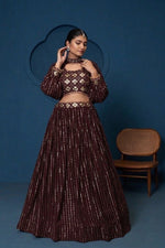 Black Georgette Lehenga Choli Sequins Zari Work Choker Sleeves Semi Stitched