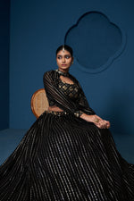 Black Georgette Lehenga Choli Sequins Zari Work Choker Sleeves Semi Stitched