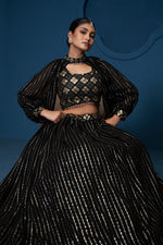 Black Georgette Lehenga Choli Sequins Zari Work Choker Sleeves Semi Stitched